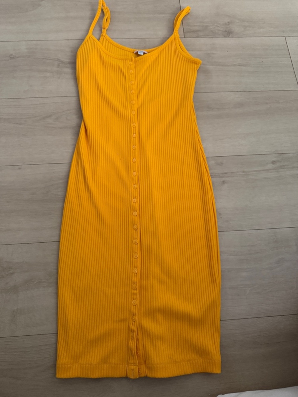 Guess Yellow Ribbed Button-Front Midi Dress